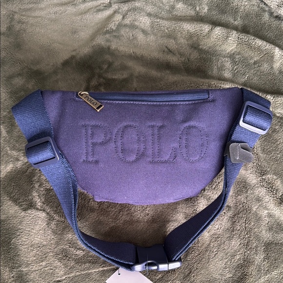 Polo Ralph Lauren Embroidered Polo Bear Navy Canvas Waist Hip Fanny Pack - Picture 5 of 8